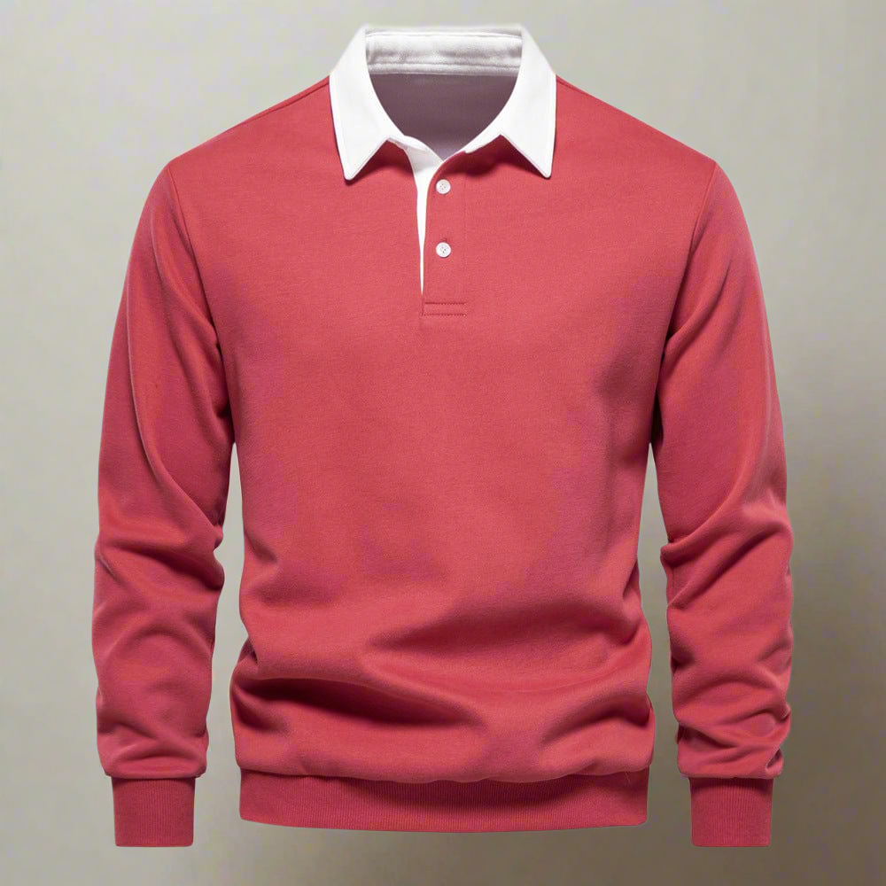 Men's Long-Sleeve Polo Shirt - Classic Collar - Button Closure - Regular Fit - Ribbed Cuffs