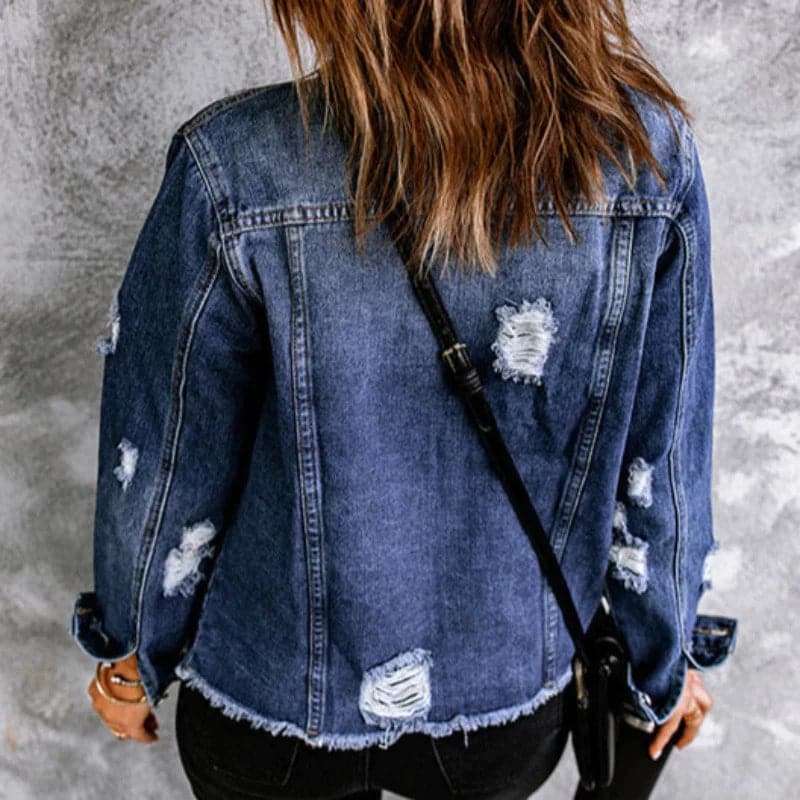 Women's Denim Jacket - Regular Fit - Button Closure & Chest Pockets - Classic Collar