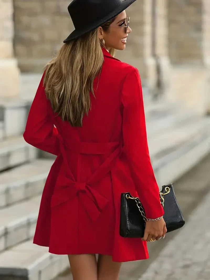 Women's Coat - Tailored Fit - Tie Belt - Elegant and Feminine Detail