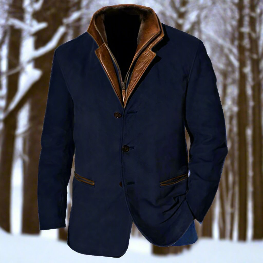 Men's Jacket - Elegant Suede Look with Leather Details - Tailored Fit - Single-Breasted Design
