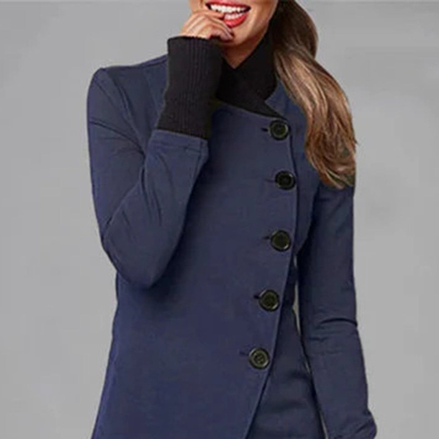 Kvinder’s Frakke – Asymmetrisk Knaplukning – Høj Krave – Langærmet – Elegant Fit