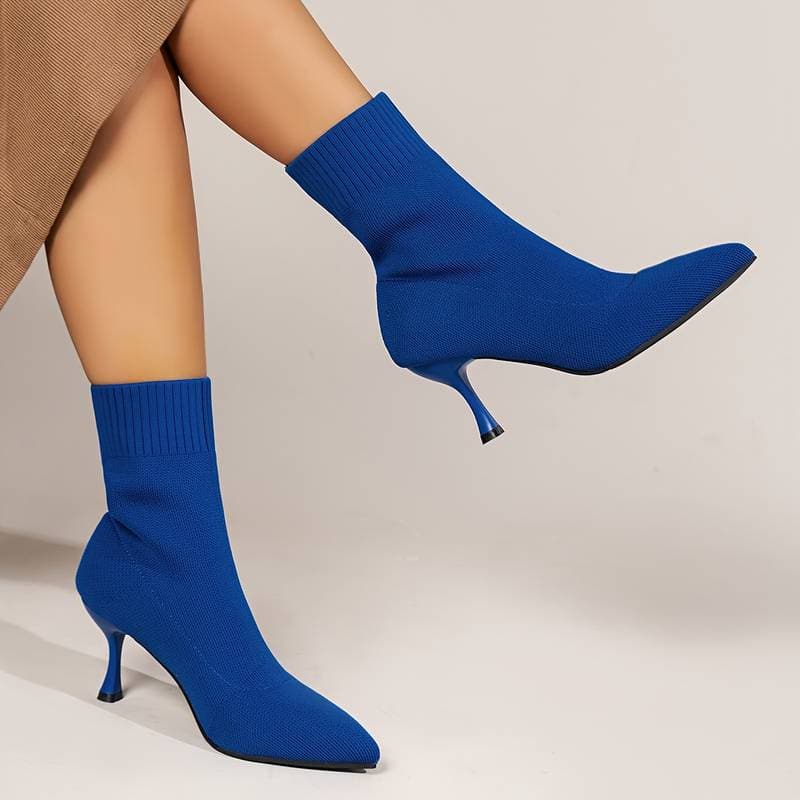 Women's Ankle Boots - Stretchable Knit - Pointed Toe - Slim Stiletto Heel - Elegant Fit