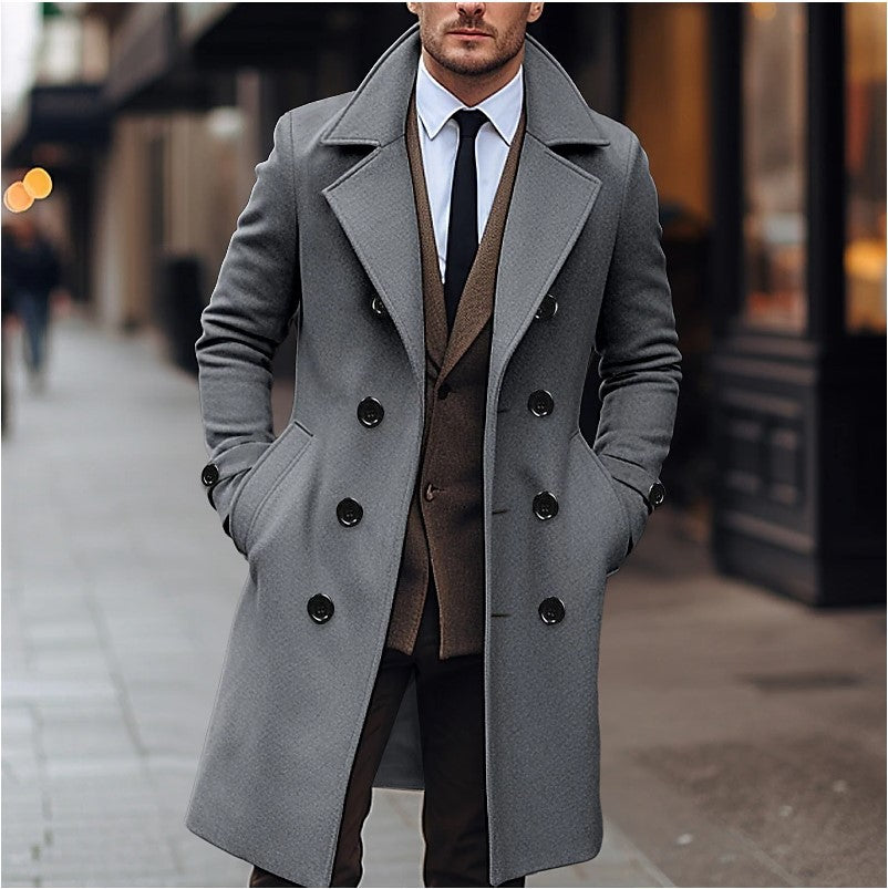 Double-Breasted Overcoat – Classic Pea Coat Style – Wide Lapels – Long Winter Coat