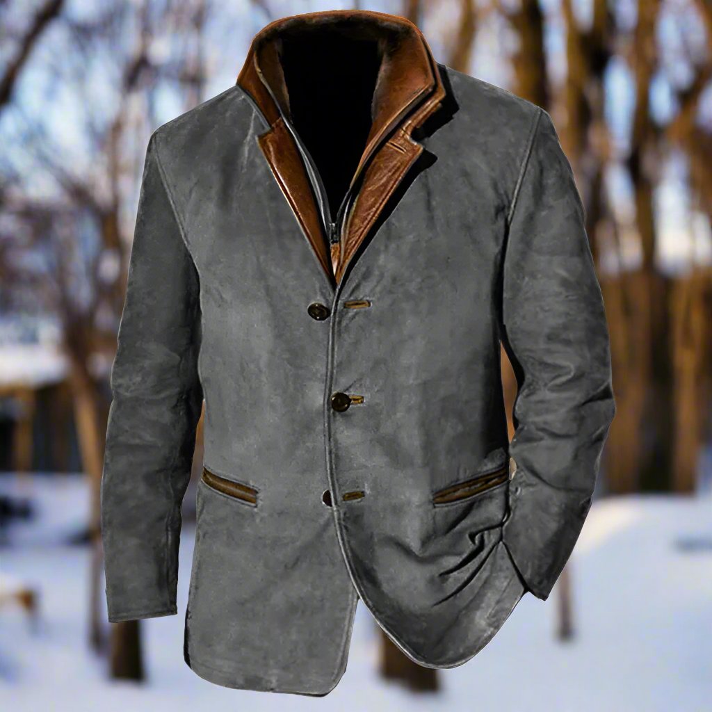 Men's Jacket - Elegant Suede Look with Leather Details - Tailored Fit - Single-Breasted Design