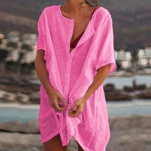 Women's Tunic Top – Relaxed Fit – Short Sleeves – Breathable Natural Material