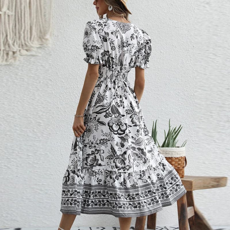 Celina - Long, comfortable summer dress with V-neck