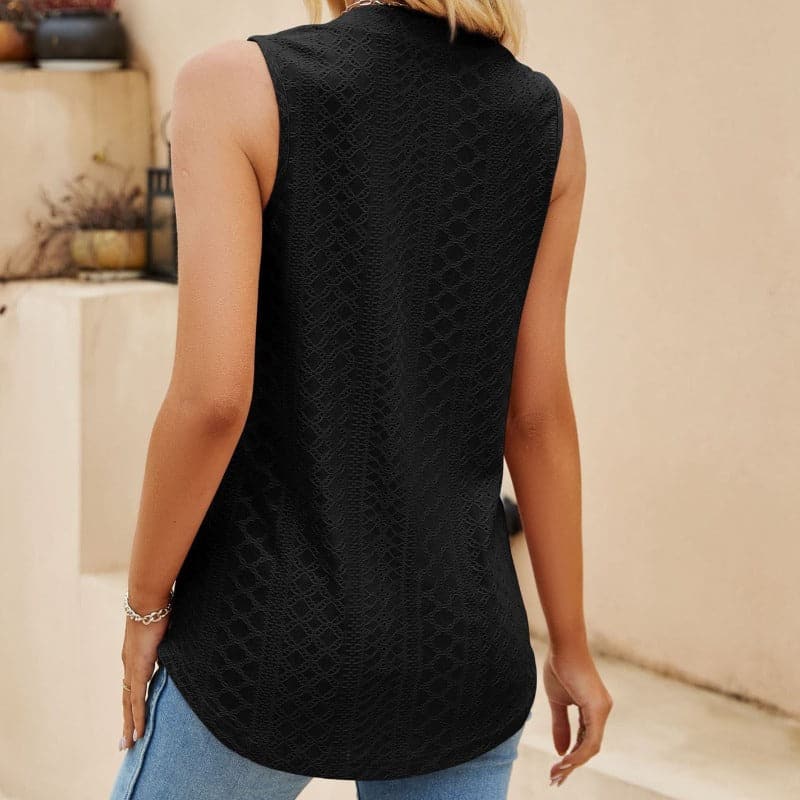 Women's Blouse - Sleeveless with Split V-Neckline - Light and Elegant Fit