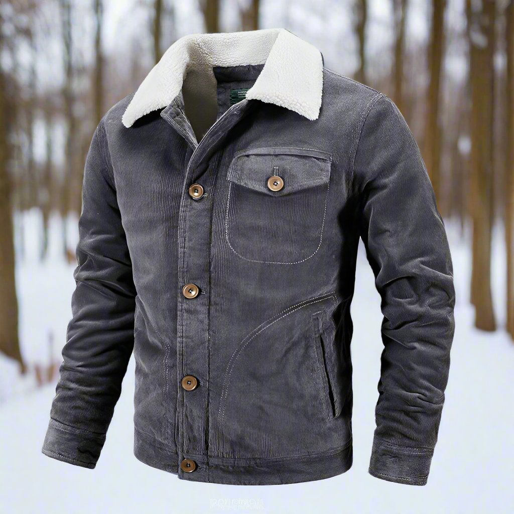Men's Corduroy Jacket - Soft and Warm - Lined Collar - Classic Button Closure