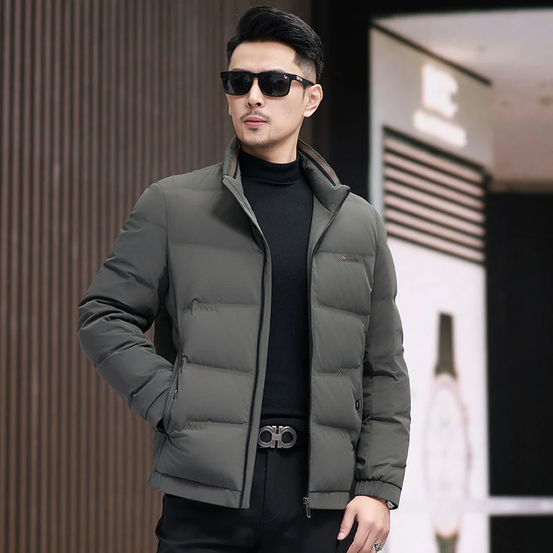 Men’s Puffer Jacket - Synthetic Blend - Regular Fit - Stand-Up Collar - Hip Length