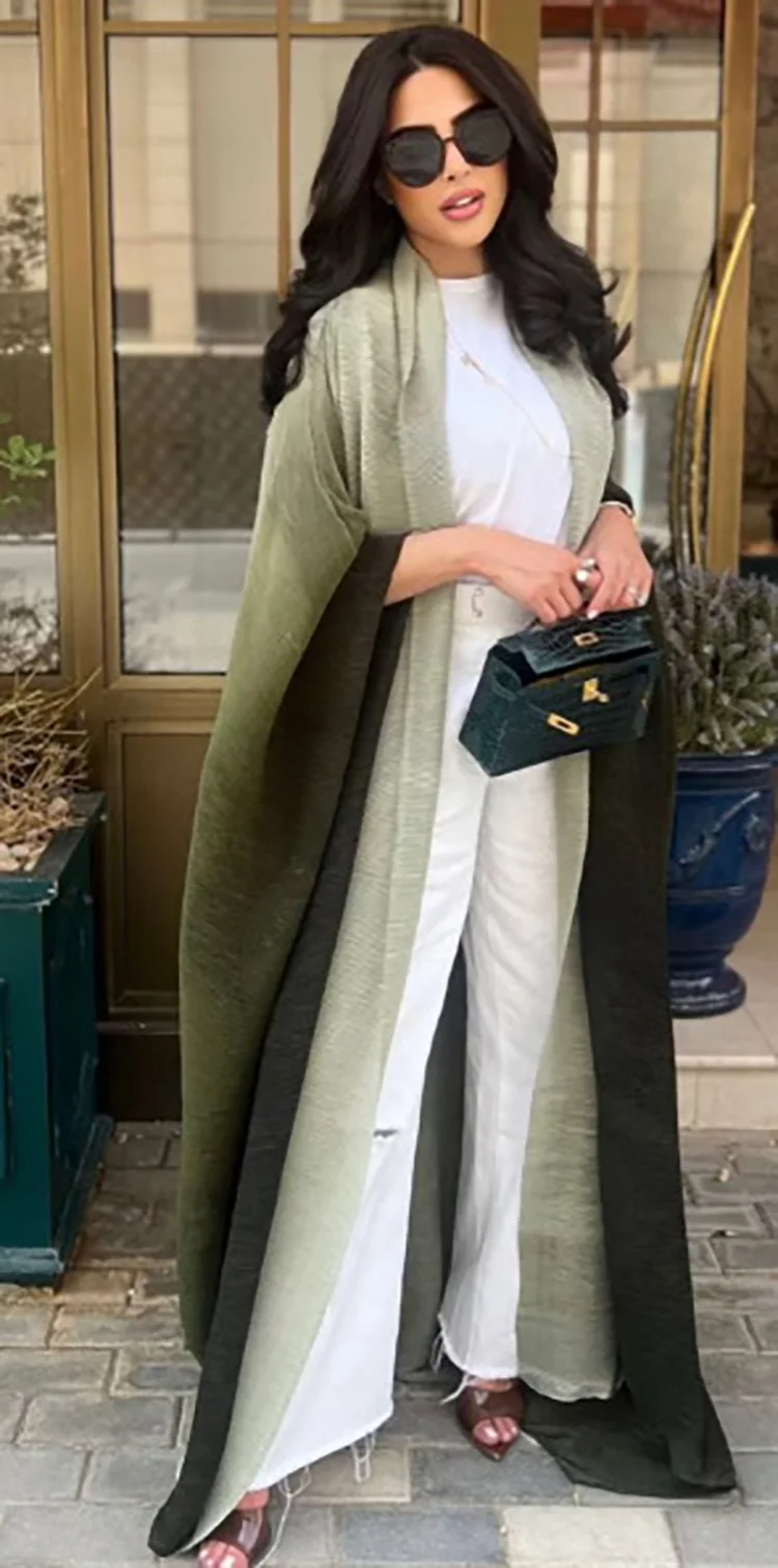 Women's Trench Coat – Oversized Fit – Pleated Texture – Shawl Collar – Batwing Sleeves
