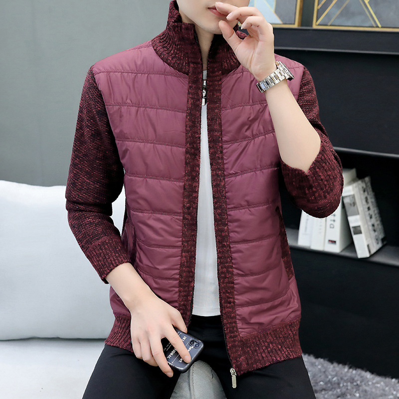 Men’s Hybrid Cardigan Jacket - Quilted Front - Ribbed Stand Collar