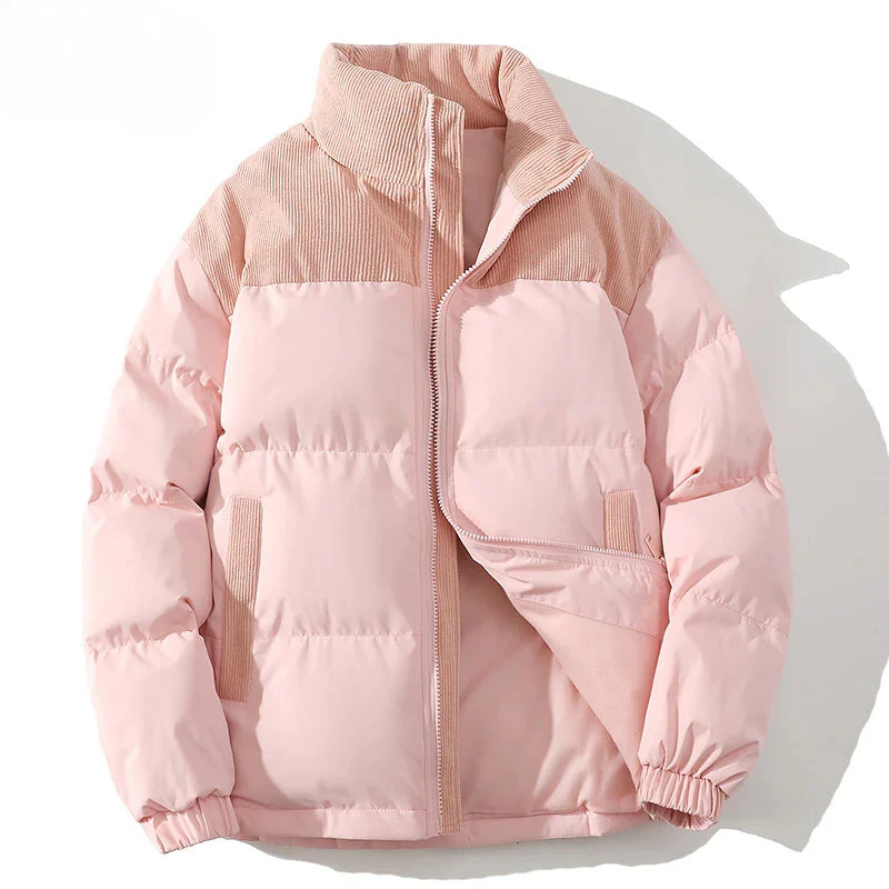 Men’s Puffer Jacket - Quilted Insulation - Ribbed Corduroy Yoke - Hip Length - Elastic Cuffs