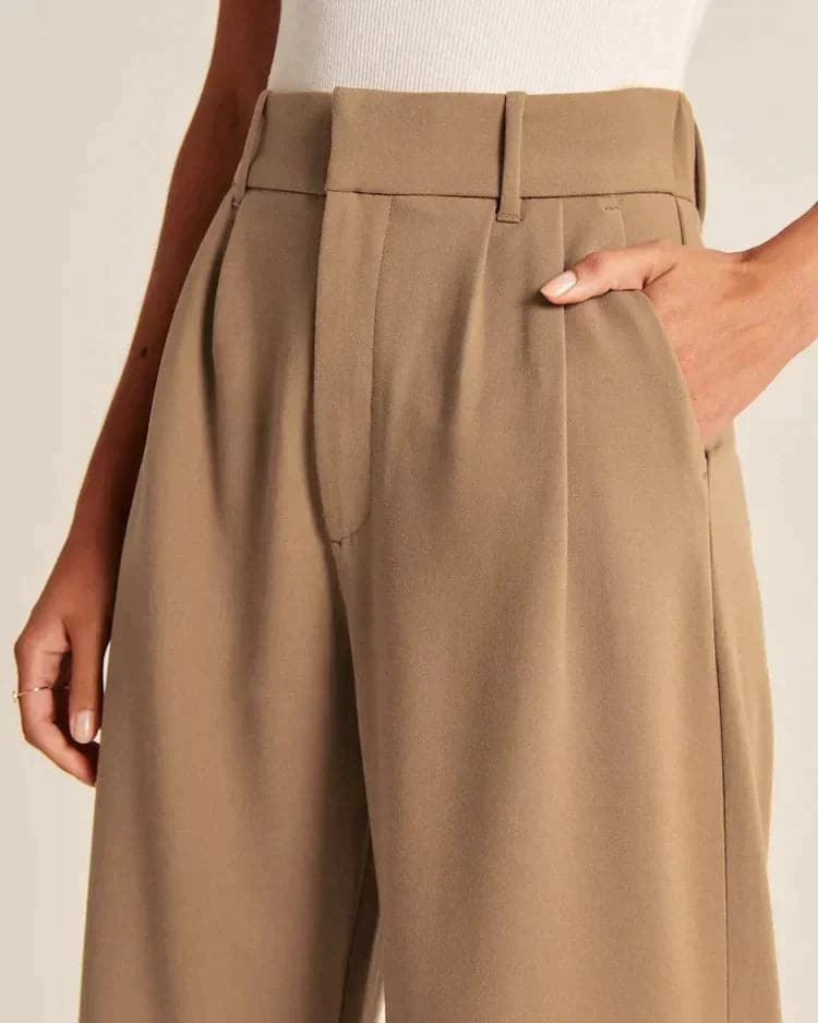 Dame Bukser - Højtaljet Wide-Leg - Komfortabelt Letvægtsstof - Elegant Pasform