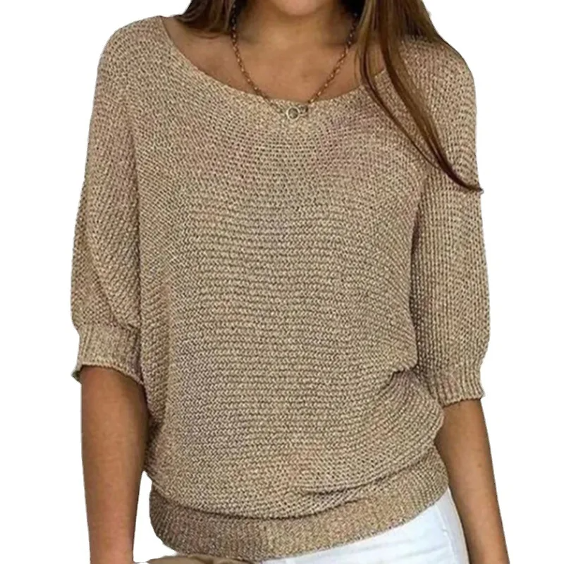 Women's Knit Sweater – Relaxed Fit – Puff Sleeves – Ribbed Edges – Soft Texture