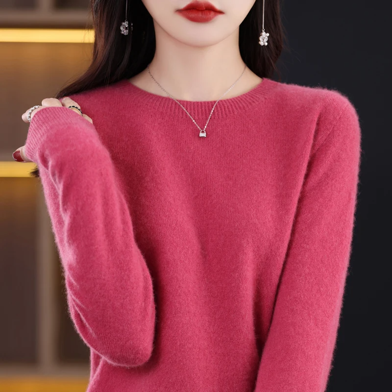 Women's Pullover Sweater – Wool – Regular Fit – Long Sleeves – Round Neck – Rib Details
