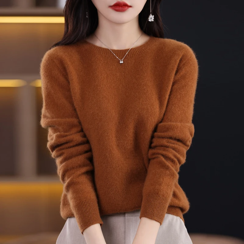 Women's Pullover Sweater – Wool – Regular Fit – Long Sleeves – Round Neck – Rib Details