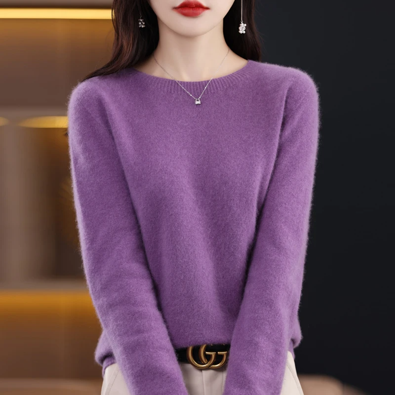 Women's Pullover Sweater – Wool – Regular Fit – Long Sleeves – Round Neck – Rib Details