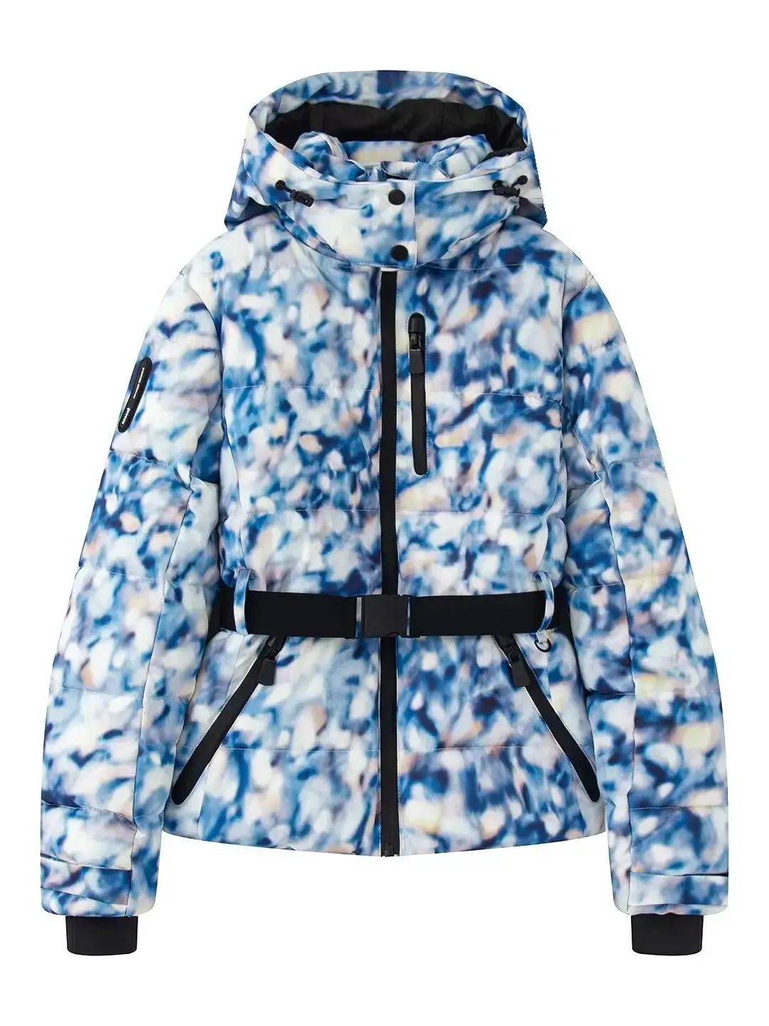 Women’s Ski Jacket - Insulated Fabric - Puffer Silhouette - Belted Waist - Hooded