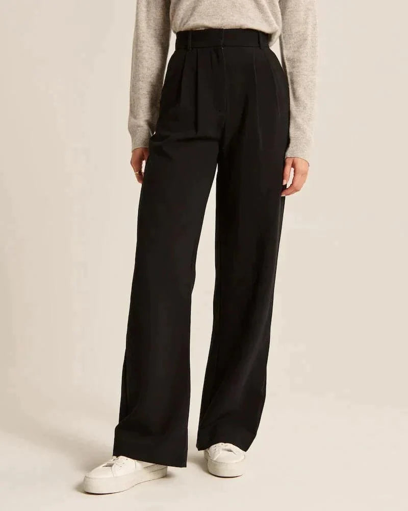Dame Bukser - Højtaljet Wide-Leg - Komfortabelt Letvægtsstof - Elegant Pasform