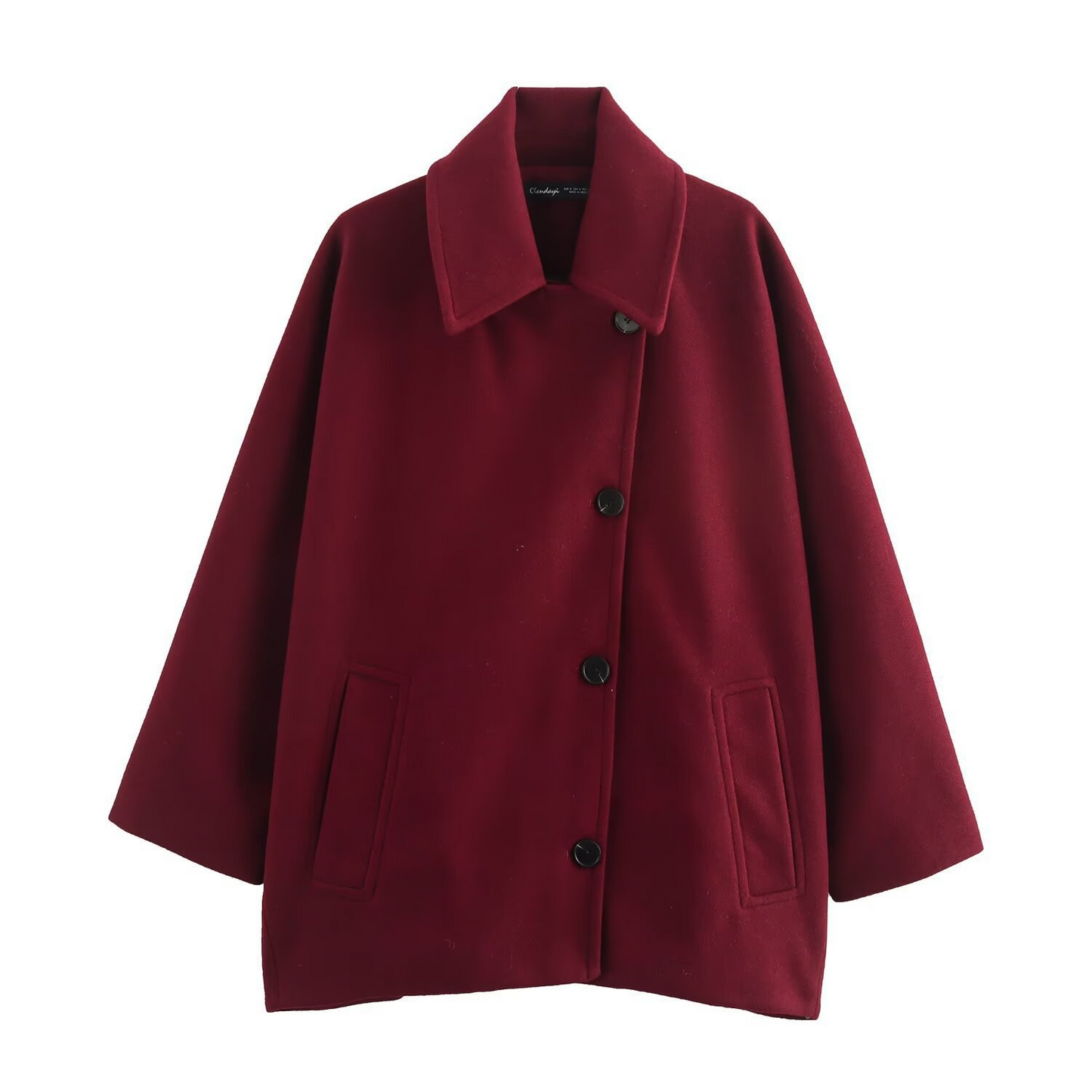 Women's Coat – Oversize Fit – Wool Look – Batwing Sleeves – Button Closure – Notched Collar