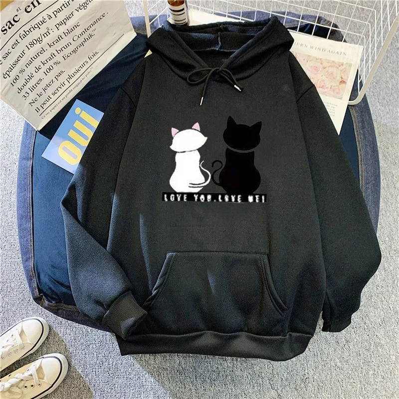 Women's Hoodie – Oversized Fit – Soft Fleece – Fun Cat Print – Casual Streetwear