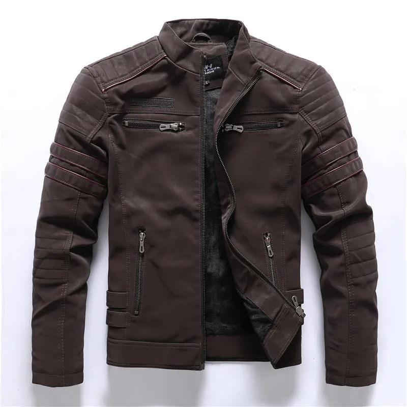 Men's Motorcycle Jacket – Slim Fit – Fleece Lining – Quilt Details – Zipper Pockets