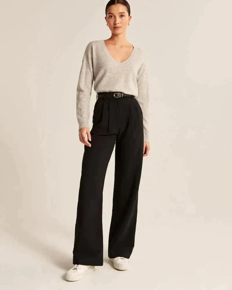 Dame Bukser - Højtaljet Wide-Leg - Komfortabelt Letvægtsstof - Elegant Pasform