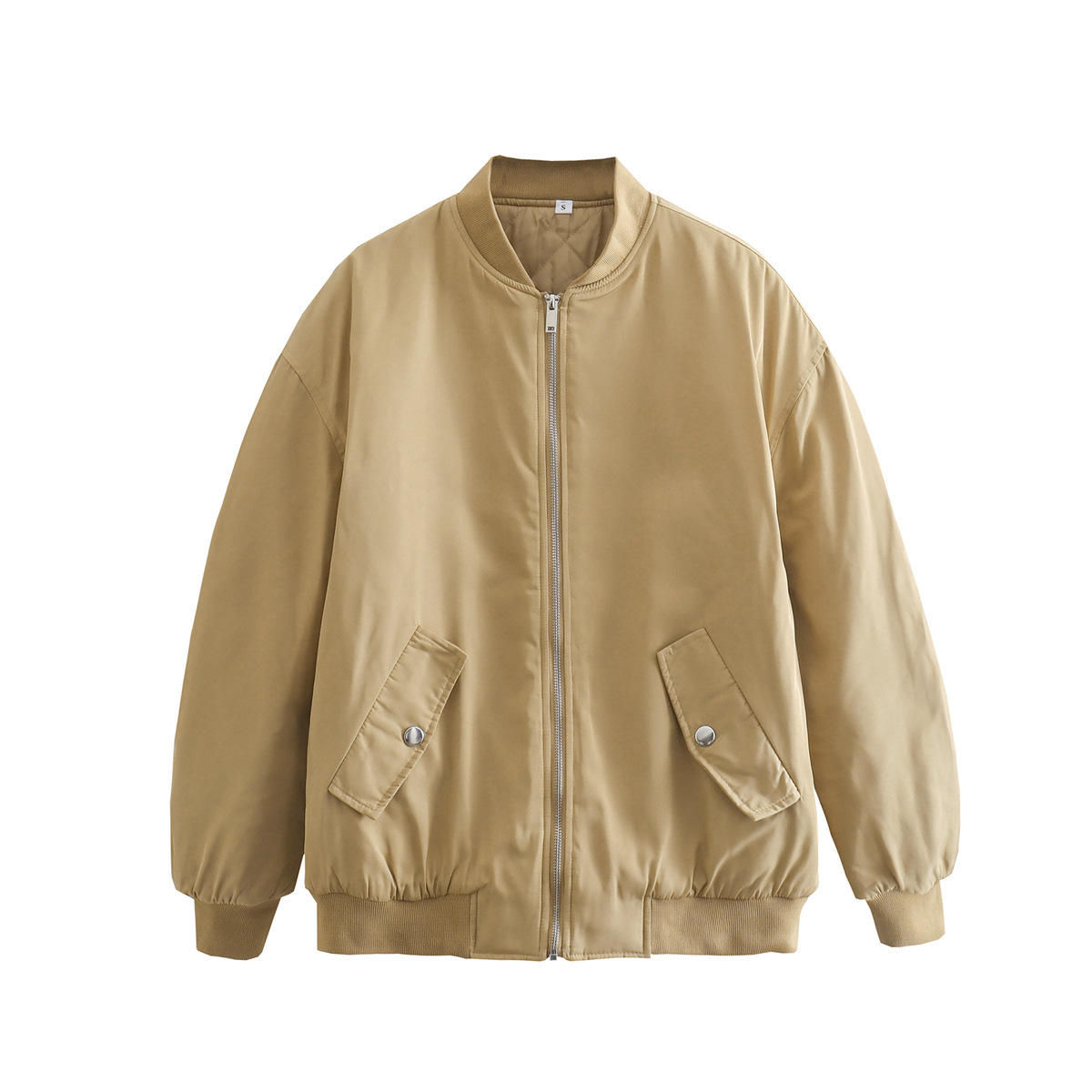 Women's Bomber Jacket – Oversized Fit – Padded Design – Zipper – Ribbed Hem Casual