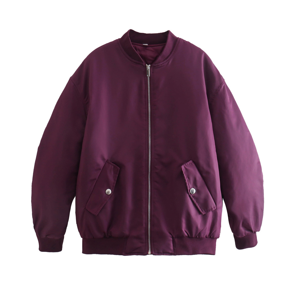 Women's Bomber Jacket – Oversized Fit – Padded Design – Zipper – Ribbed Hem Casual