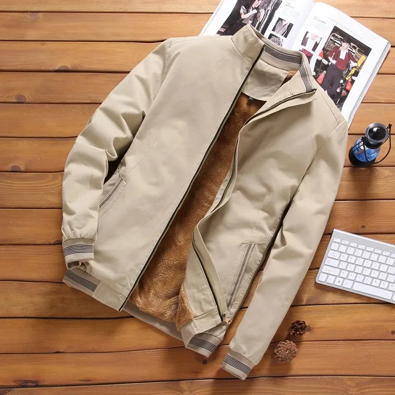 Men's Pilot Jacket – Fleece Lining – Ribbed Edge – Zipper Closure – Relaxed Fit