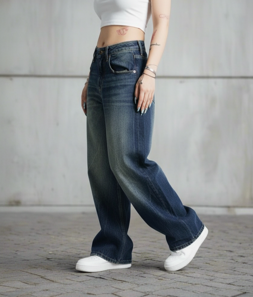 Women's Jeans - Wide Leg - Loose Fit - Classic Denim - Casual Streetwear