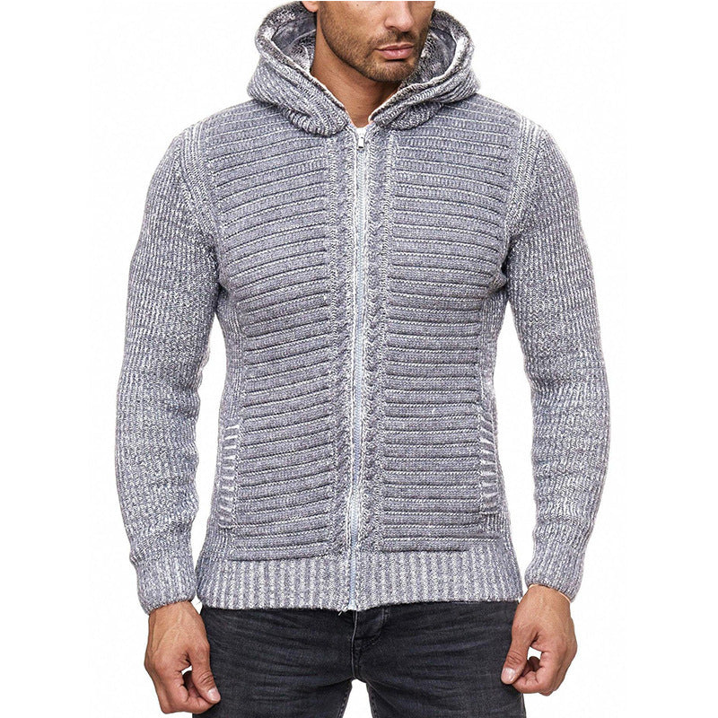 Men's Ribbed Hoodie - Full Zip - Cozy Knit Fabric
