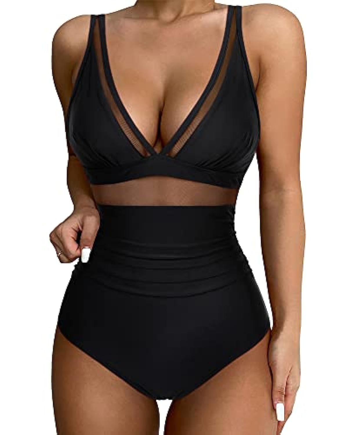 Swimsuit for Women – Tailored Fit – Deep V-Neck – Mesh and High Leg Cut