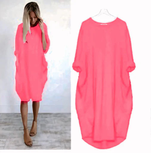 Women's Midi Dress – Relaxed Fit – Round Neck – Lightweight and Breathable – With Side Pockets