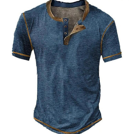 Men's T-shirt – Henley Style – Soft Knit – Regular Fit – Short Sleeve – Vintage Look