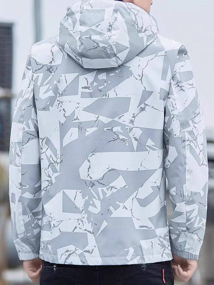 Men’s Jacket - Technical Fabric - Hip Length - Stand-Up Collar With Hood