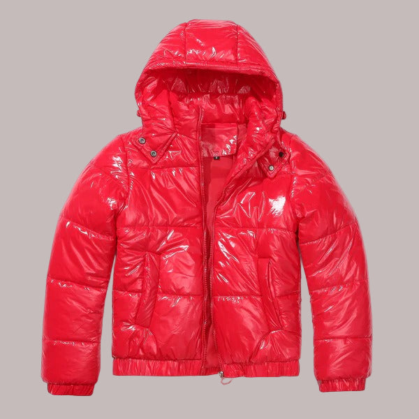 Women’s Puffer Jacket - Woven - Cropped Length - Detachable Hood - Stand-Up Collar