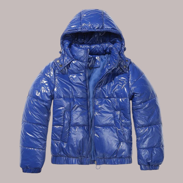 Women’s Puffer Jacket - Woven - Cropped Length - Detachable Hood - Stand-Up Collar