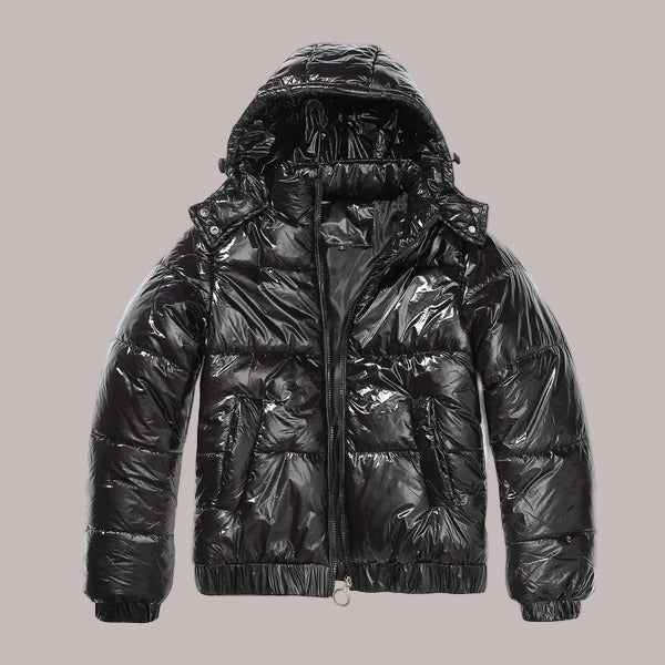 Women’s Puffer Jacket - Woven - Cropped Length - Detachable Hood - Stand-Up Collar