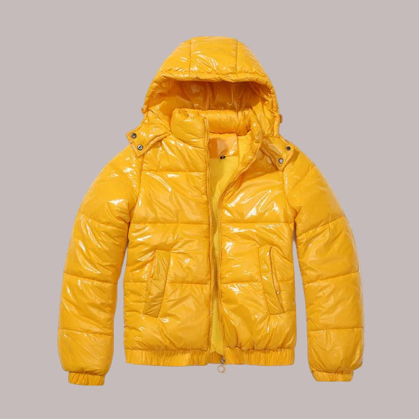 Women’s Puffer Jacket - Woven - Cropped Length - Detachable Hood - Stand-Up Collar