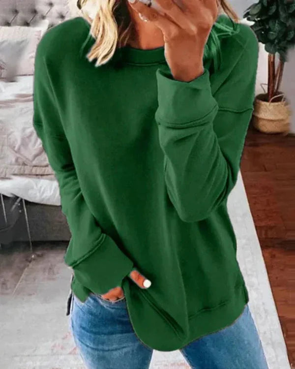 Women's Sweatshirt – Relaxed Fit – Soft Cotton Blend – Round Neck Long-Sleeved