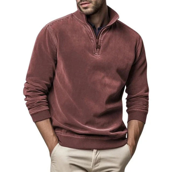 Men's Pullover – Regular Fit – Soft Fleece – Quarter Zip – Ribbed Edges