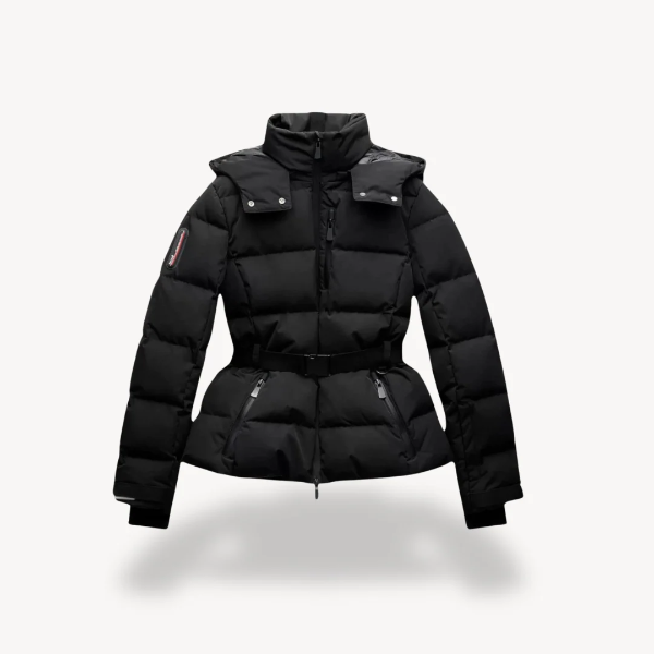 Women’s Puffer Jacket - Quilted Fabric - Hip Length - Belted Waist - High Stand Collar