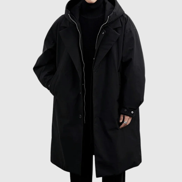 Men's Raincoat – Relaxed Fit – Waterproof – Full Length – Hood with Zipper and Buttons