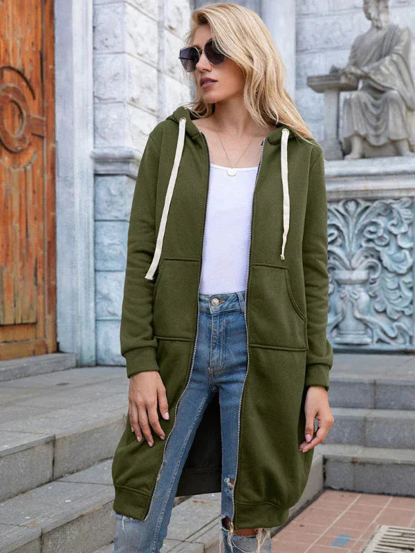 Women's Sweatshirt – Oversized Fit – Zipper – Hood – Long Cover – Soft Cotton