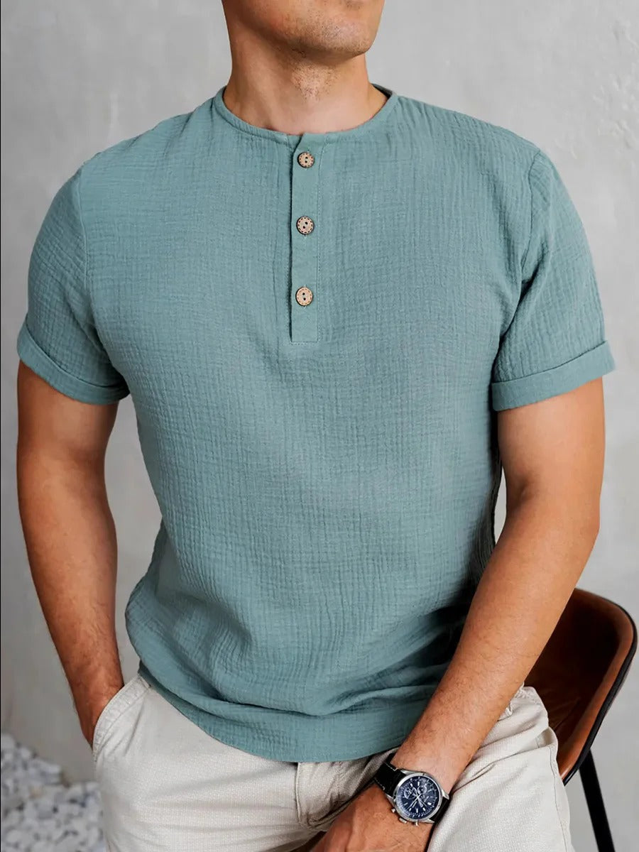 Men's T-shirt with Buttons – Regular Fit – Short Sleeved – Soft Knit – Casual Style