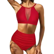 Women's Bikini Set – High Waist – Lace-Up Top – Cutout – Breathable Stretch Fabric