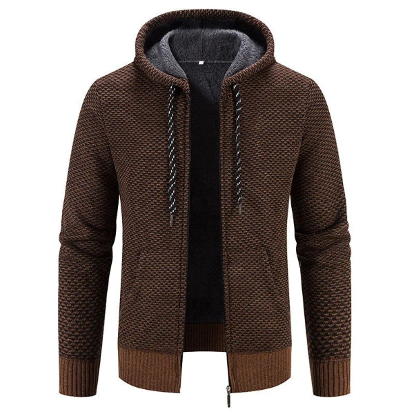 Men's Cardigan with Hood – Relaxed Fit – Knit Texture – Soft Interior – Zipper