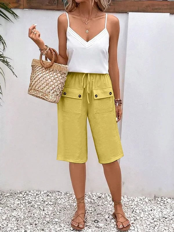 Women's Pants Knee-Length – Relaxed Fit – Elastic Waist – Breathable Material – Drawstring