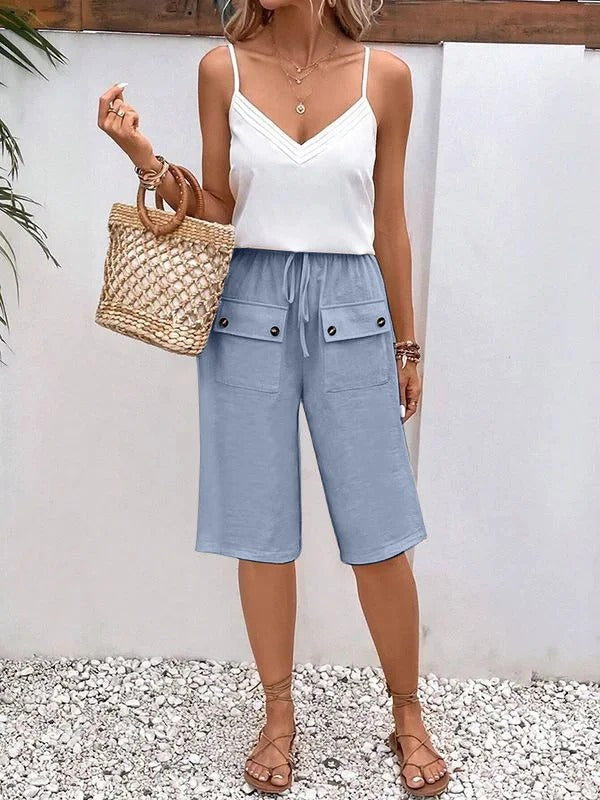 Women's Pants Knee-Length – Relaxed Fit – Elastic Waist – Breathable Material – Drawstring